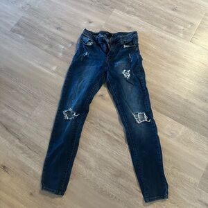 Fashion Nova Dark Blue Distressed Skinny Jeans